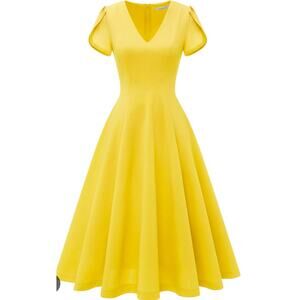 Gorgeous yellow midi dress w/split sleeves by Gardenwed size Small